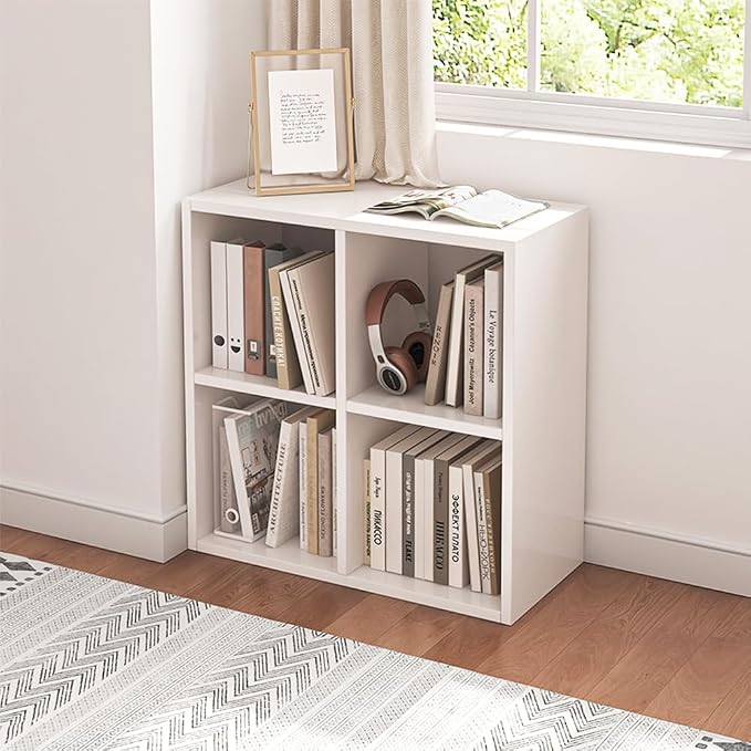NELYE 4 Cube Organizer Bookcase White Open Shelf | Suitable by NELYE