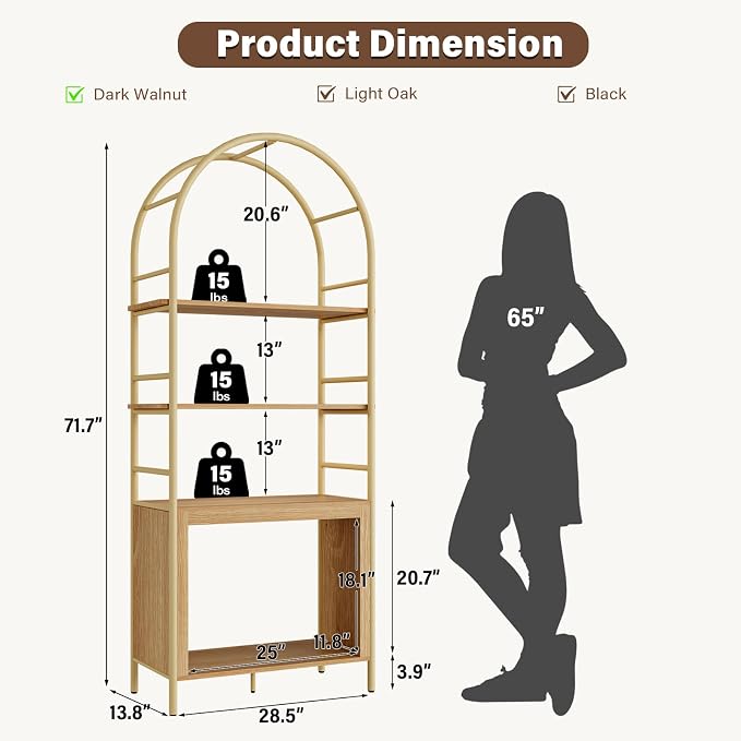 BREEZEHEAT 4-Tier Arched Bookshelf, Floor Standing Open Display Storage Shelf - Image 2