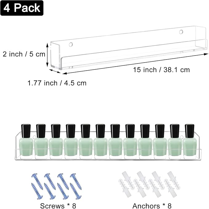 Cerpourt 4 Pack Nail Polish Rack Wall Mounted Shelf, Suitable - Image 3