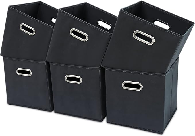 Black Fabric Cubby Storage Bins, Cube Organizer Bin Foldable Storage Boxes by Yunkeeper