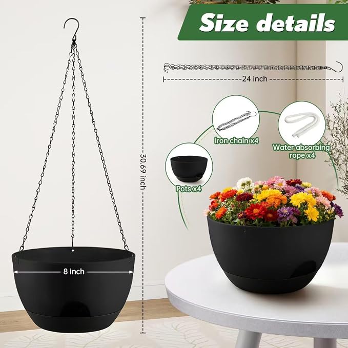 4-Piece Set of 8-Inch Hanging Planters - Image 3