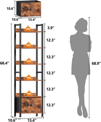 Furologee Book Shelf Set of 2, 6 Tier Tall Shelf - Image 3