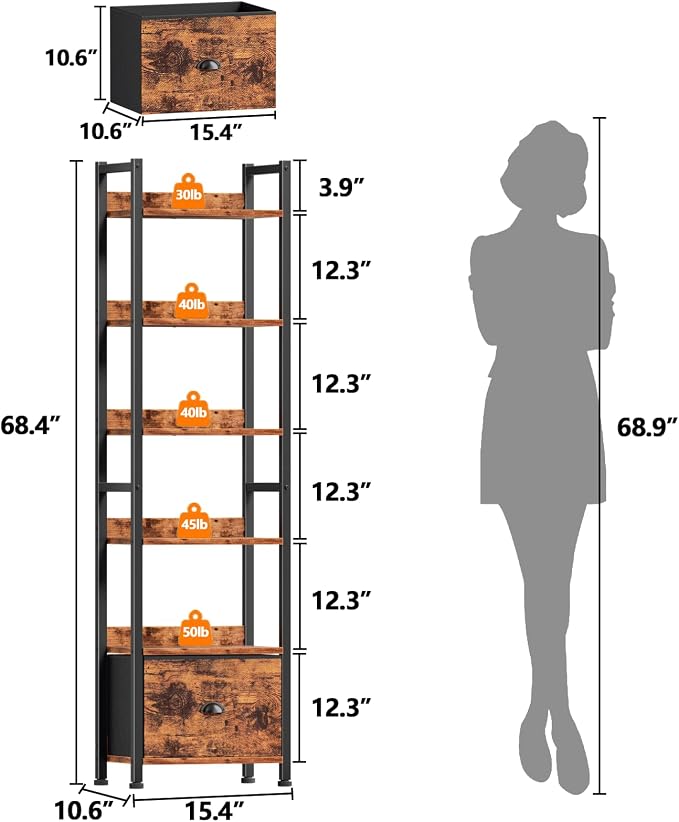 Furologee 6 Tier Bookshelf, Tall Shelf - Image 3