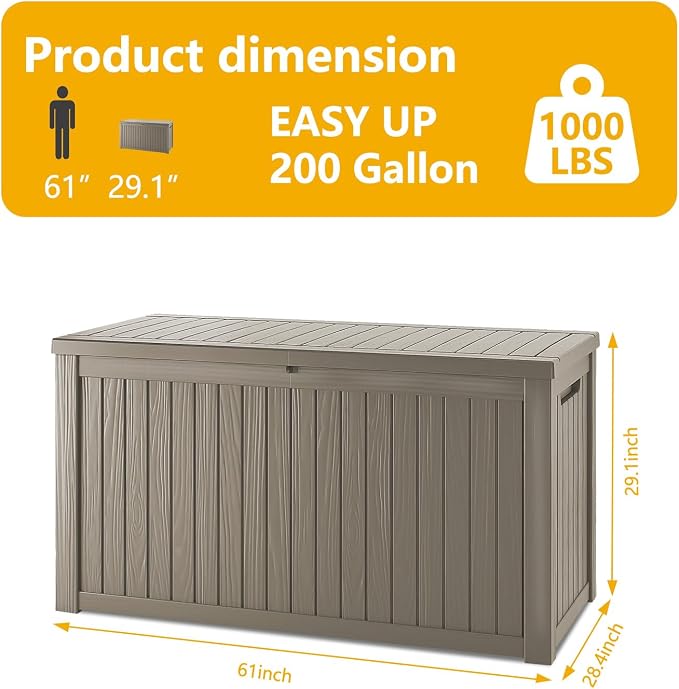 200 Gallon Deck Box, Resin Outdoor Indoor Waterproof Storage Box, Lockable - Image 2