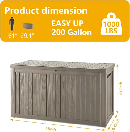 200 Gallon Deck Box, Resin Outdoor Indoor Waterproof Storage Box, Lockable - Image 2
