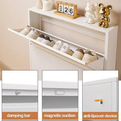Shoe Storage Cabinet with 3 Flip Drawers, Hidden Slim Narrow Shoe Rack Cabinet - Image 5