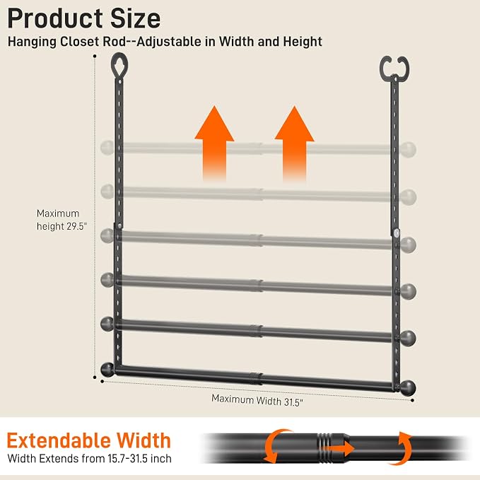 SUTINE Closet Rods for Hanging Clothes, Adjustable Closet Extender Hanging Rod - Image 2