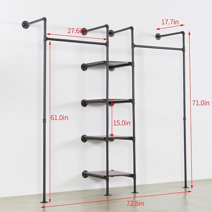 Wall Mounted Industrial Pipe Heavy Duty Clothes Rack, Clothing Rods - Image 5