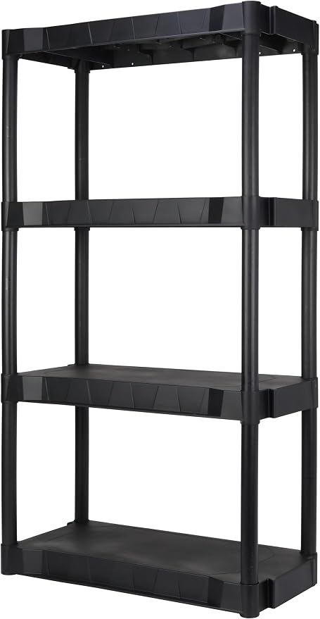 Black Plastic 4-Tier Shelving Unit, 280 lb Capacity, 56.2x30x13.8 Inches by Unknown