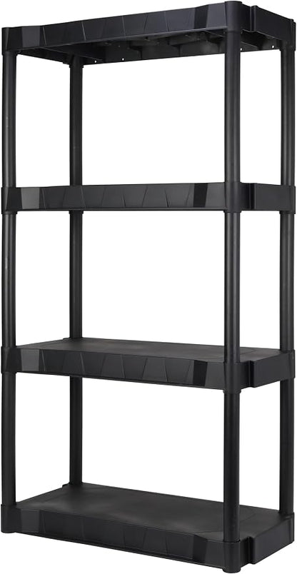 Black Plastic 4-Tier Shelving Unit, 280 lb Capacity, 56.2x30x13.8 Inches by Unknown