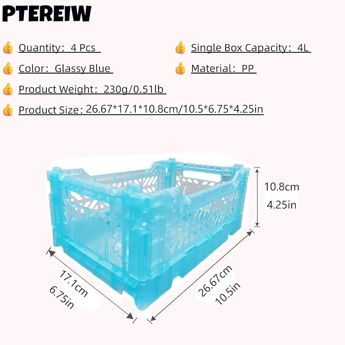 Mid Size Pastel Plastic Storage Crates and Baskets, Collapsible Crates - Image 2