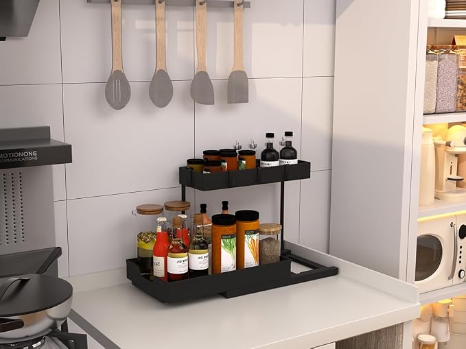 NATURE'S SOURCE 2 Pack Under Sink Organizer 2 Tier Sliding Cabinet Organizers - Image 6