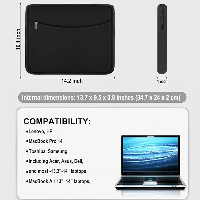 Laptop Sleeve Case 14 inch, Shockproof Protective Laptop Cover Briefcase - Image 5