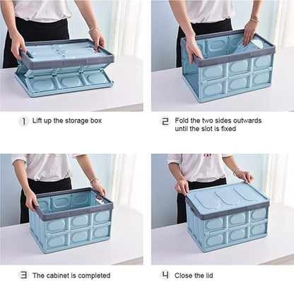 Lidded Storage Bins 2 Pack 30L Collapsible Storage Box Crates Plastic Tote - Image 4