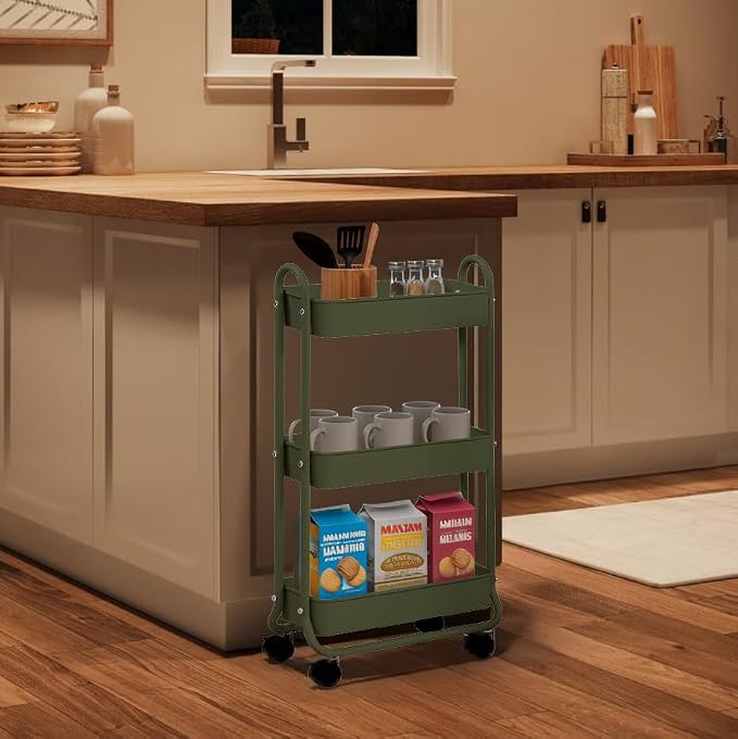SunnyPoint Slim Rolling Storage Cart, 3 Tier Bathroom Storage Organizer Bathroom - Image 5