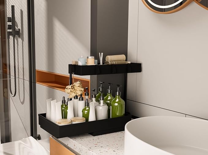 NATURE'S SOURCE 2 Pack Under Sink Organizer 2 Tier Sliding Cabinet Organizers - Image 7