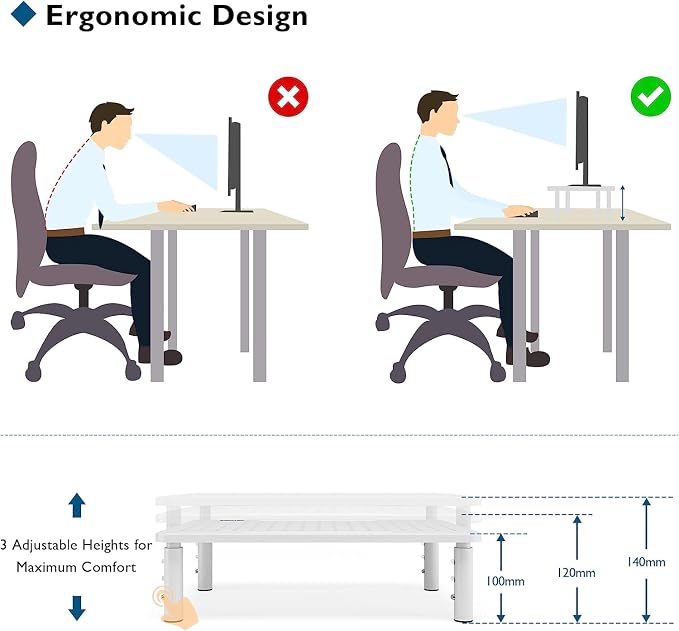 BONTEC 2 Pack 3 Height Adjustable Monitor Stand Riser - Image 3