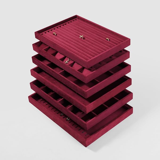 Velvet Ring Display Tray, Stackable Muilt Slot Rings Ear Stud Storage Tray - Image 6