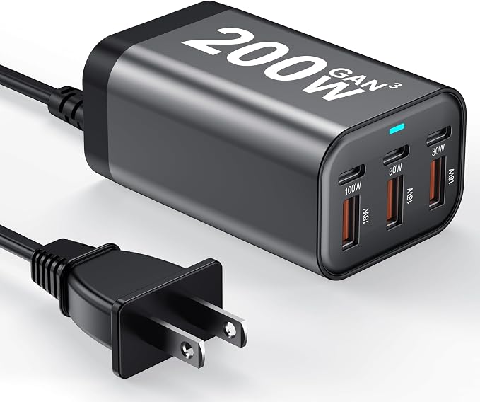 USB C Charger Block 200W Multi Port USB Fast Charging Station Hub GaN PPS PD by Unknown