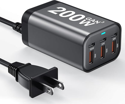 USB C Charger Block 200W Multi Port USB Fast Charging Station Hub GaN PPS PD by Unknown