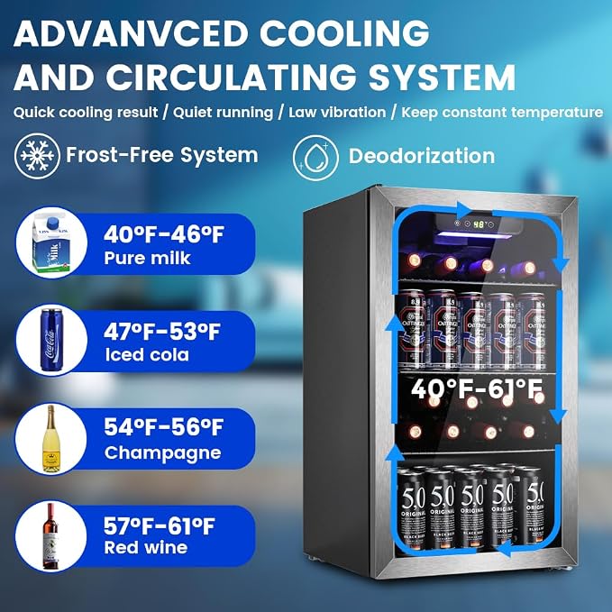 Mini Fridge 130 Can Beverage Refrigerator Cooler, 3.2 Cu.Ft Drink Fridge - Image 3