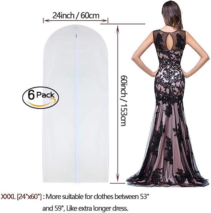 Garment Bag Clear for Long Dress 24'' x 60'' Zippered Garment Bags for Hanging - Image 2