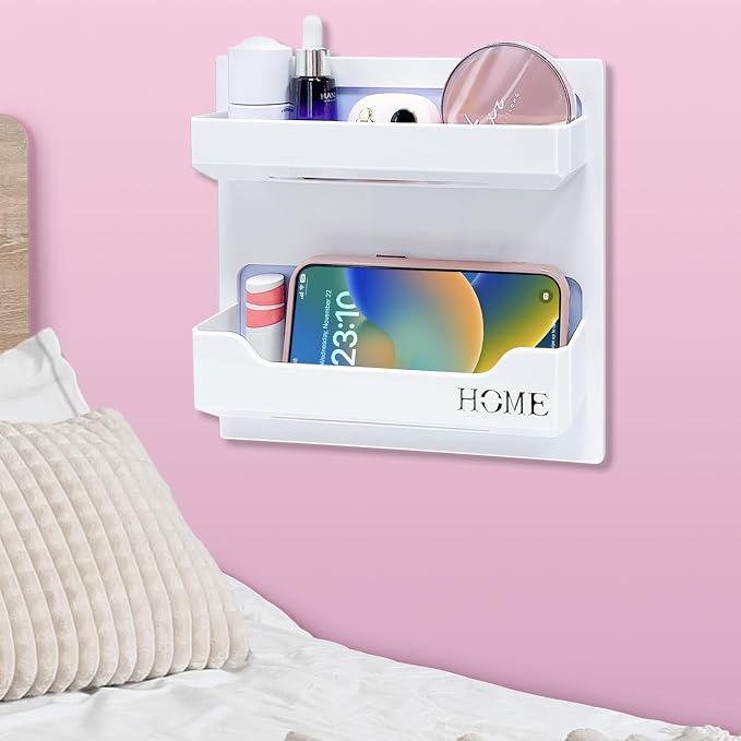 Floating Shelves for Bedside Shelf Accessories Organizer, Wall Mount Self Stick by CHENYAOAI