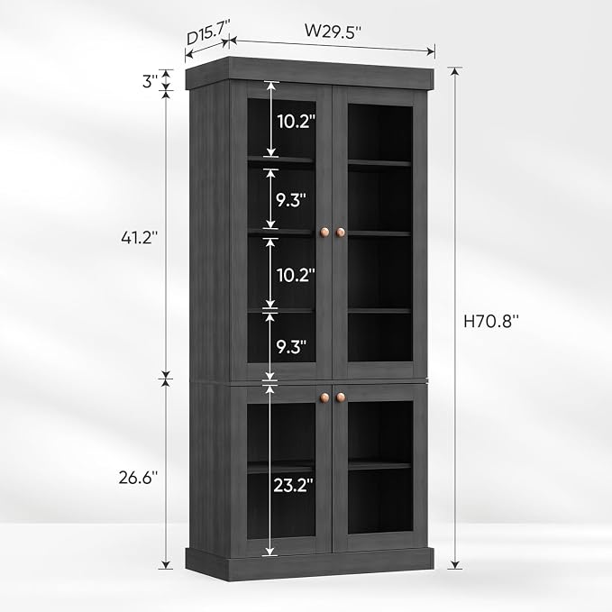 ivaniti 70.8" Bookshelf with Glass Doors, Farmhouse Modular Bookcase with - Image 2