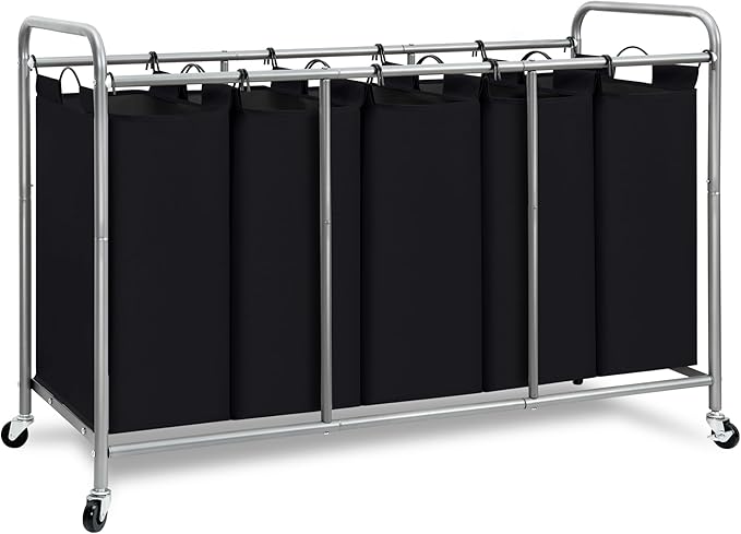 STORAGE MANIAC 5 Section Laundry Sorter, 5 Bins Rolling Separator Laundry Basket by STORAGEMANIAC