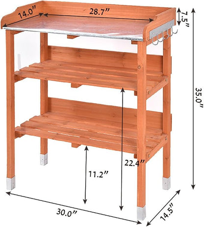 New Outdoor Garden Wooden Potting Bench Work Station Table Tool Storage Shelf - Image 2