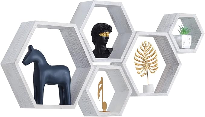Hexagon Shelves, Floating Wall Shelf, Honeycomb Octagon Cube Shelves Wood | - Image 10