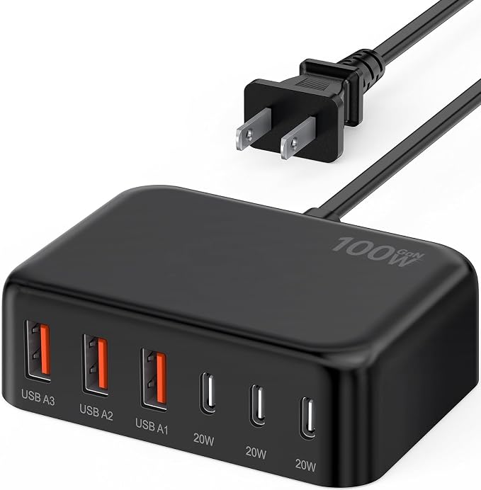 USB C Fast Charger, 100W GaN 6 Port Type C Charging Station Hub Block Cube by BREEKET