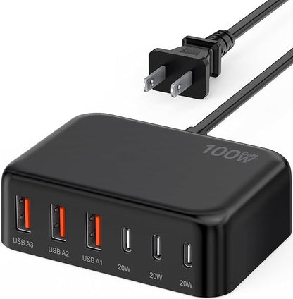 USB C Fast Charger, 100W GaN 6 Port Type C Charging Station Hub Block Cube by BREEKET