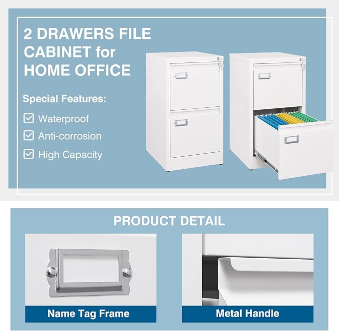 2-Drawer File Cabinet, 16.3" Deep Vertical Filing Cabinet - Image 5