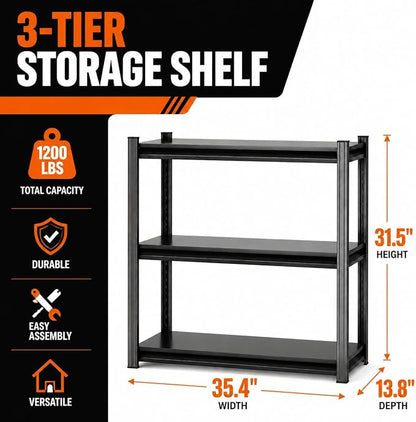 Garage Shelving Small Bookshelf Storage Shelves Heavy Duty 1200LBS 3 tier - Image 3