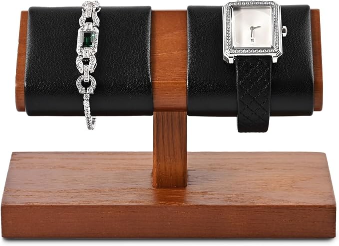 Oirlv Solid Wood Double Watch Display Stand Watch Bracelet Organizer（Black） - Image 7