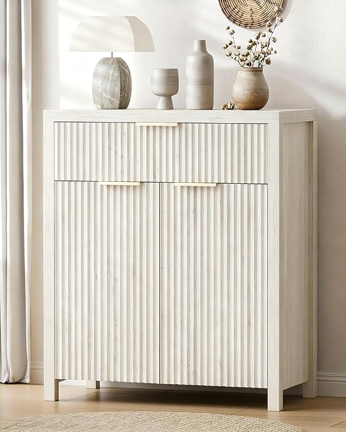 Lulive Fluted Buffet Cabinet for Kitchen, 28.3" Sideboard Cabinet White Oak | by Lulive