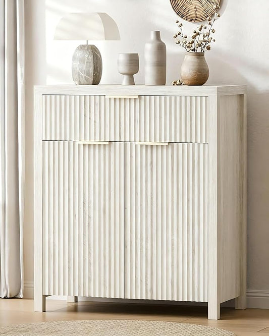 Lulive Fluted Buffet Cabinet for Kitchen, 28.3" Sideboard Cabinet White Oak | by Lulive