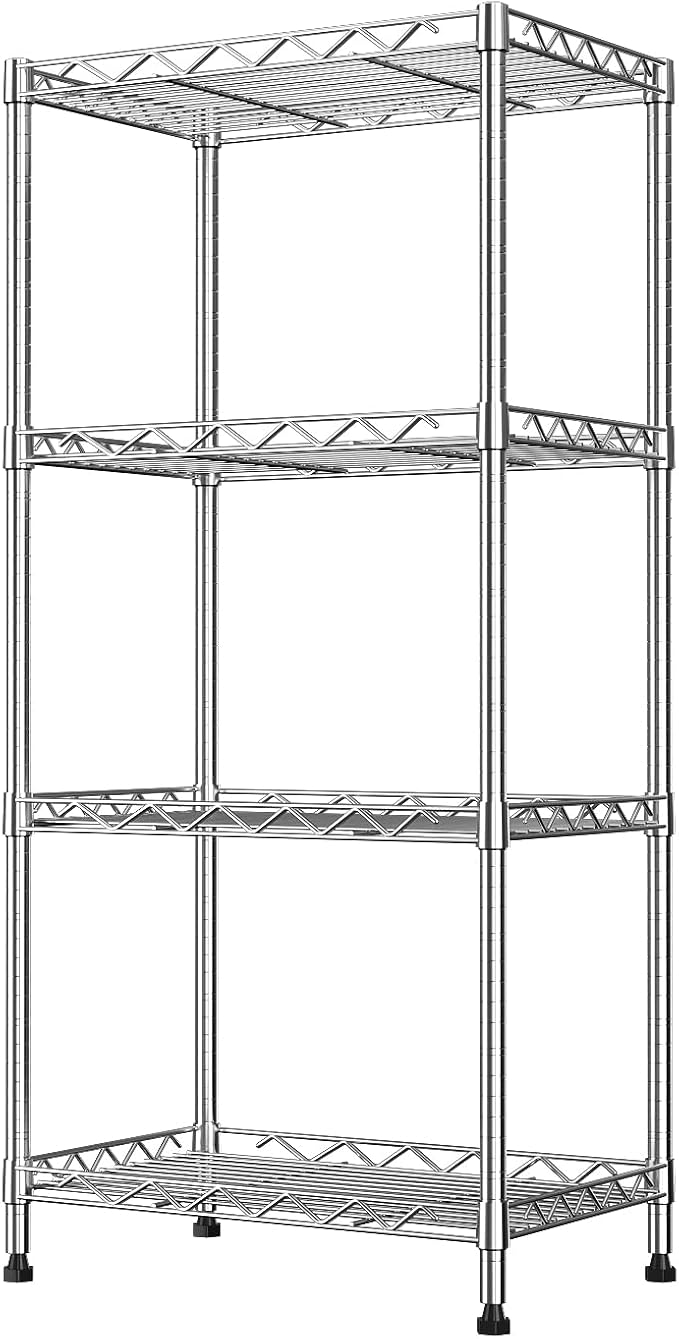 4-Tier Wire Shelf Metal Rack, Narrow Wire Shelving Unit, Small Wire Shelf | by Vanzbon