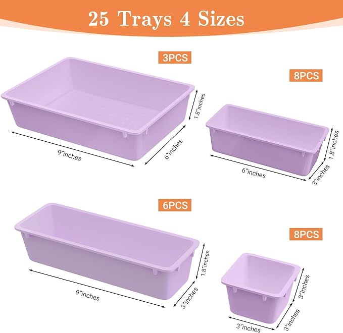 25 PCS Plastic Drawer Organizer Set, 4-Size Versatile Organizer Trays & storage - Image 2