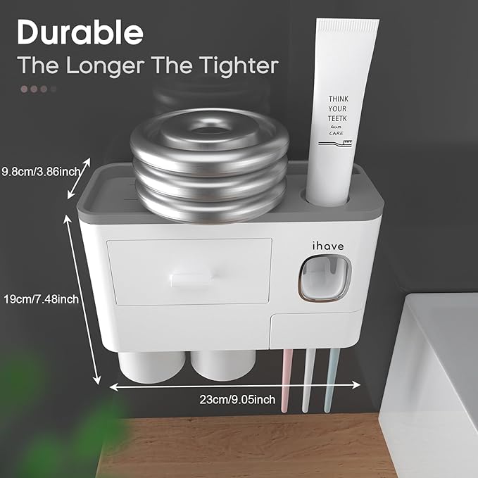 iHave Toothbrush Holders for Bathrooms, 2 Cups Toothbrush Holder Wall Mounted - Image 5
