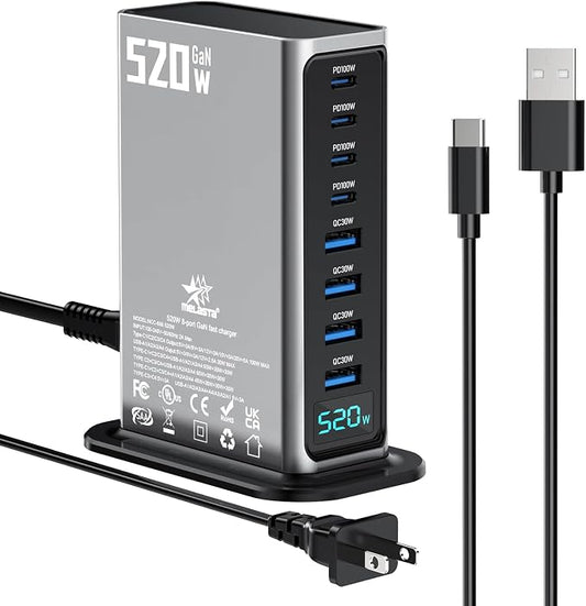 520W 8-Port USB-C Charging Station – 4×100W PD + 4×30W | Fast charger block by melasta
