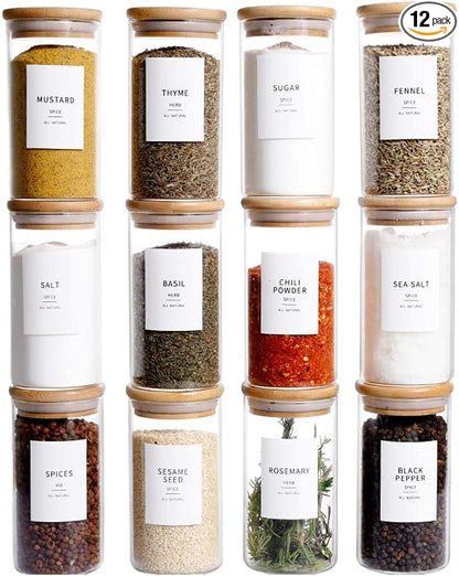 12 Pcs Glass Spice Jars With Bamboo Airtight Lids, 8oz Thicken Spice Containers by HHMJSM