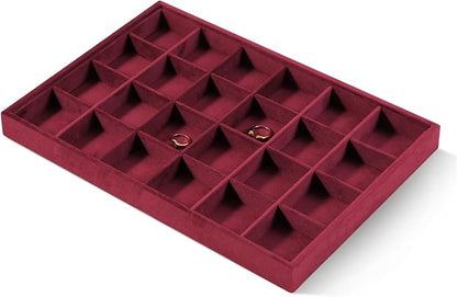 Velvet Stackable Jewelry Display Tray, 24 Grid Earring Ring Storage Tray - Image 3