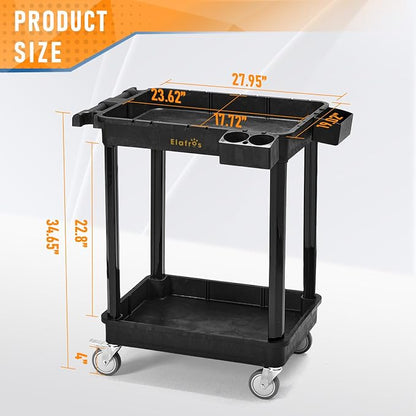 ELAFROS Heavy Duty 2-Shelf Utility Cart, 28x19 Inch, 330 lbs Capacity, - Image 2