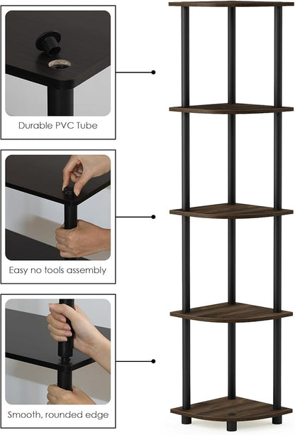 Furinno TURN-N-TUBE Corner Shelf, 5-Tier Corner Bookshelf, Open Storage Shelves - Image 7