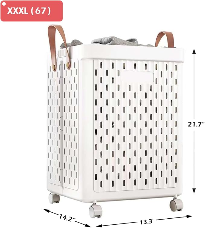 UAK Laundry Basket with Wheels, Collapsible Plastic Laundry Hamper with Handle - Image 2