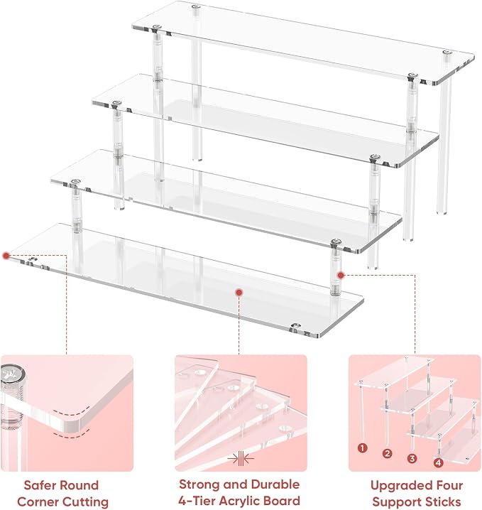 4 Tier Acrylic Display Risers, Large Cupcake Stand Holder, Dessert Display - Image 3