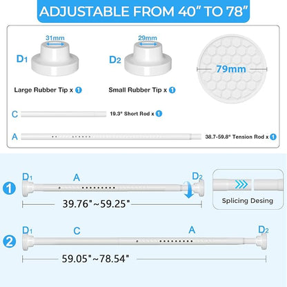 AIZESI Heavy Duty Tension Curtain Rod 40-78" Adjustable No Drill, No Slip - Image 2