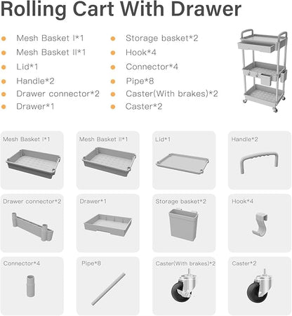 Sorgion 3 Tier Rolling Cart Organizer, Laundry Room Bathroom Organizers and - Image 7